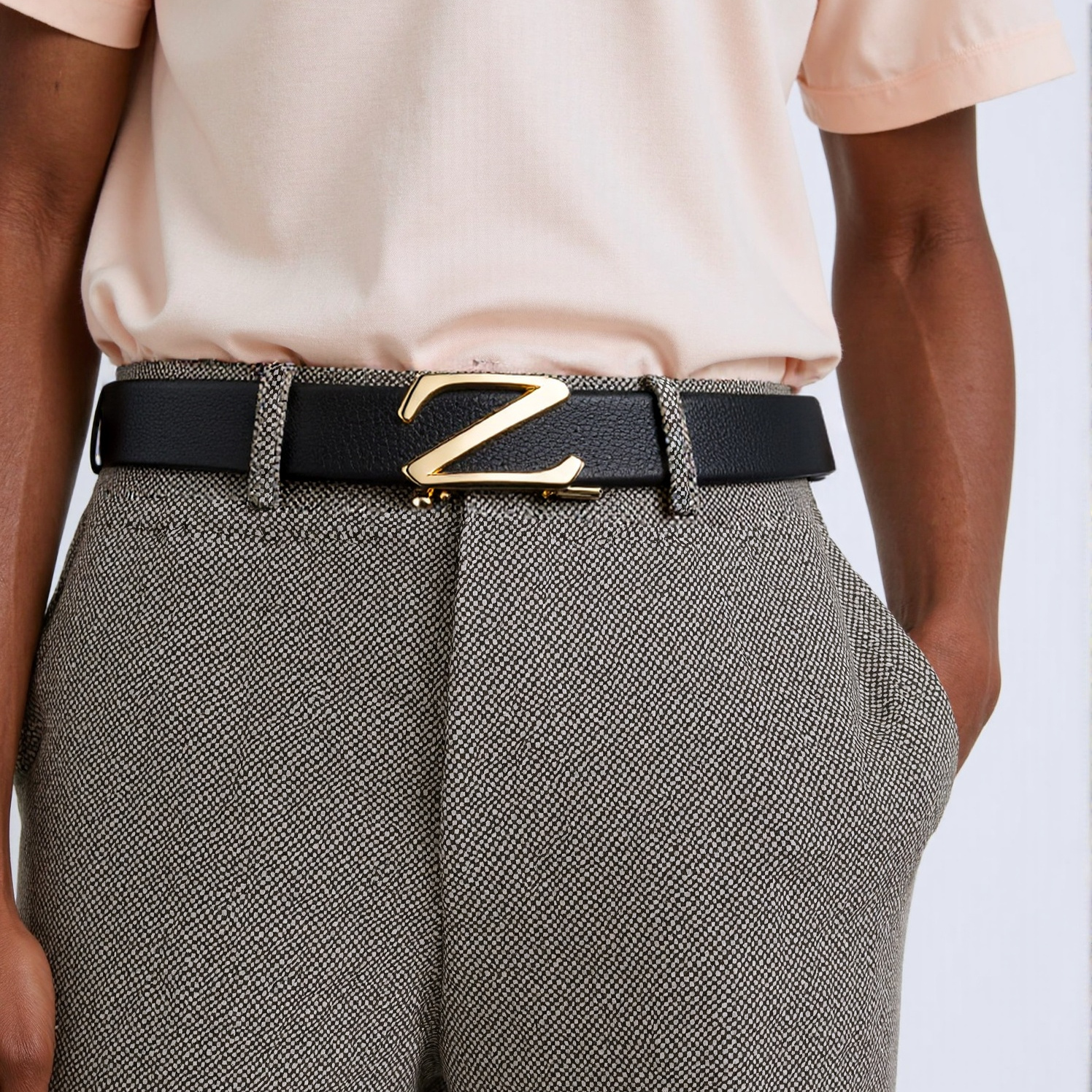 头层牛皮轻奢皮带CityKatie自动扣Z字扣Z字头Z字母男士腰带裤带