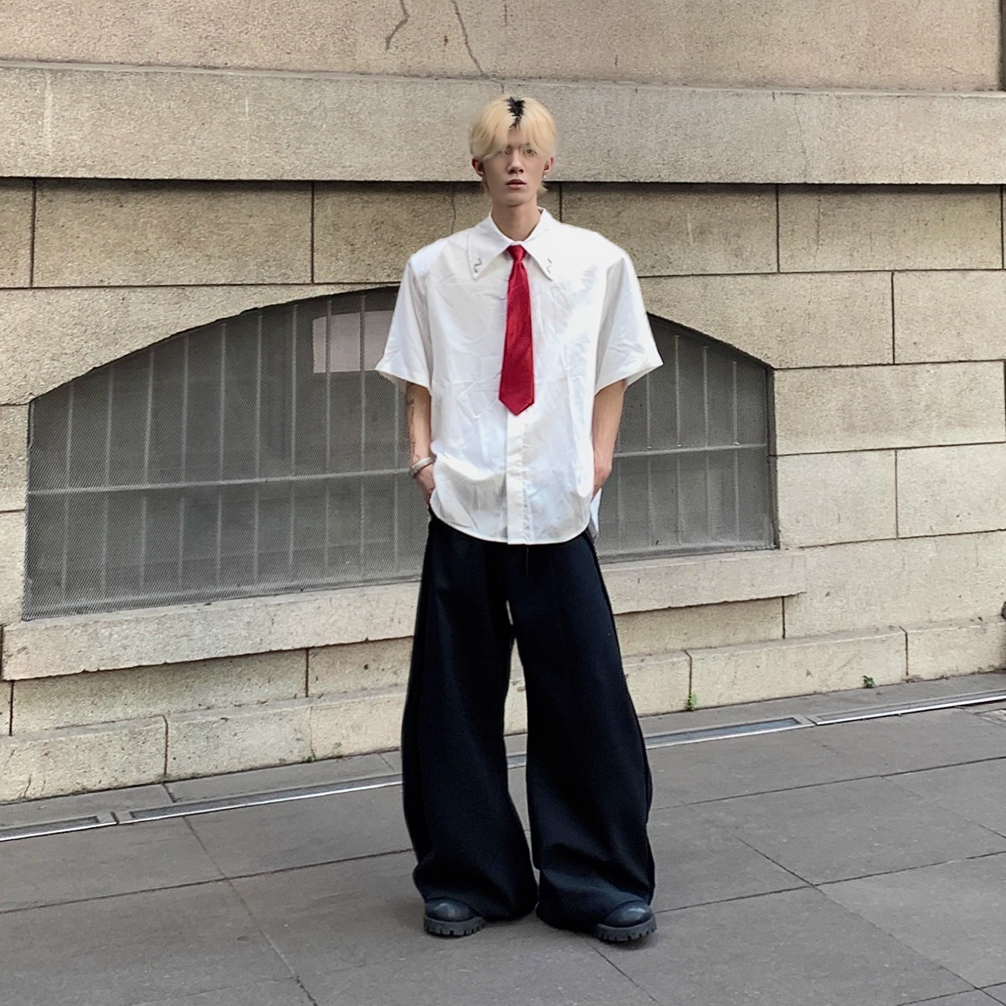 Med老叔小众高级极简抗皱顶男垫肩衬衫短袖T恤男夏季痞帅休闲衬衣,男装,衬衫,淘宝优惠券,粉丝福利购,淘宝优惠卷