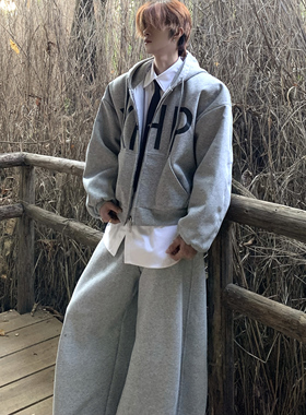 Med老叔 冬重磅高克重小众夹棉落肩连帽卫衣宽松百搭休闲短款外套