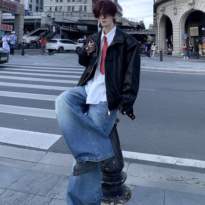 机车服cleanfit皮夹克翻领外套男