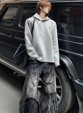 Med老叔 小众太空棉时髦设计感灰色连帽卫衣男女高级感韩版上衣潮
