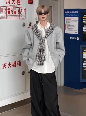 其他潮撞色慵懒拼接连帽卫衣