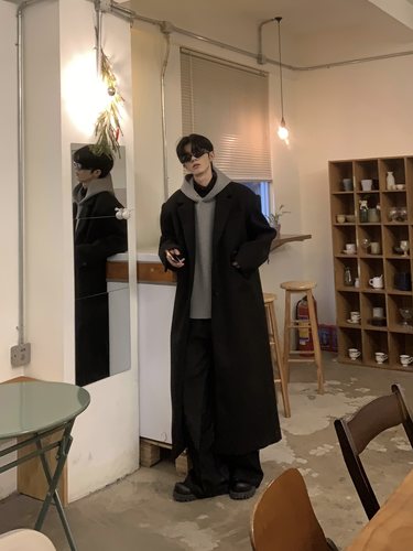 长款垫肩大衣秋冬季过膝大衣