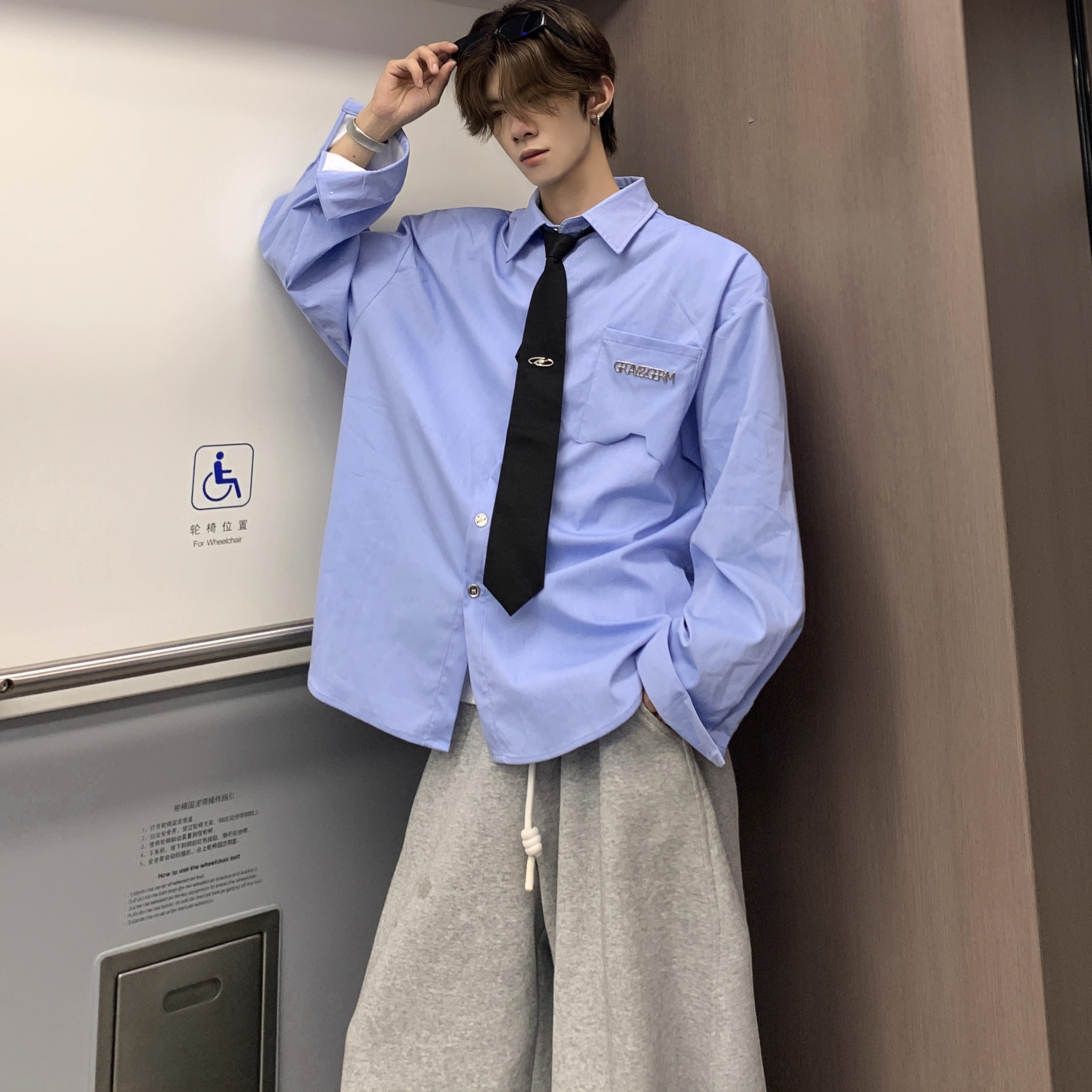 纯色衬衫小众男高级外套长袖衬衣