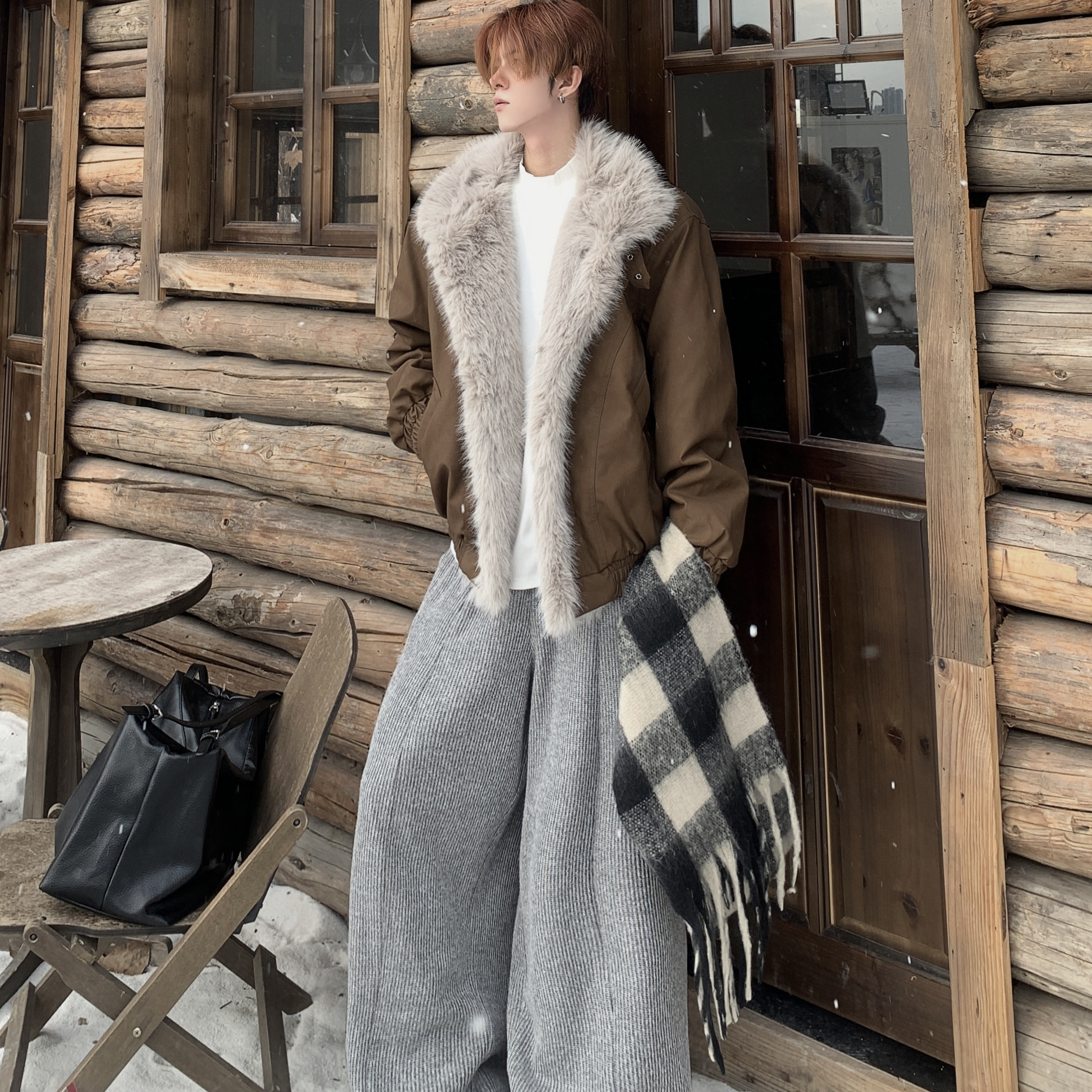 大毛领cleanfit座山雕棉服外套男