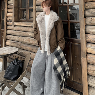 Med老叔 高级感大毛领cleanfit座山雕外套男冬季加绒短款夹克棉服