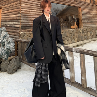 Med老叔 外套雅痞立体廓形宽松垂感西服潮 轻奢新贵肌理感垫肩西装