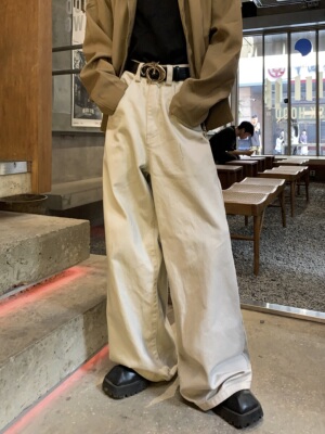 拉链长裤水洗四季大廓形牛仔裤