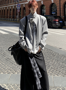 Med老叔 原创小众立领灰色休闲开衫卫衣夹克男女秋季百搭外套潮流