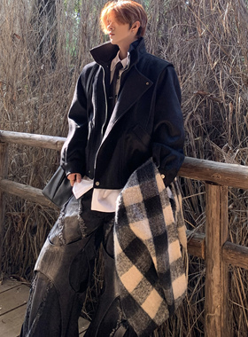 Med老叔 秋冬小众坎肩假两件立领解构廓形毛呢夹克绵羊毛通勤外套