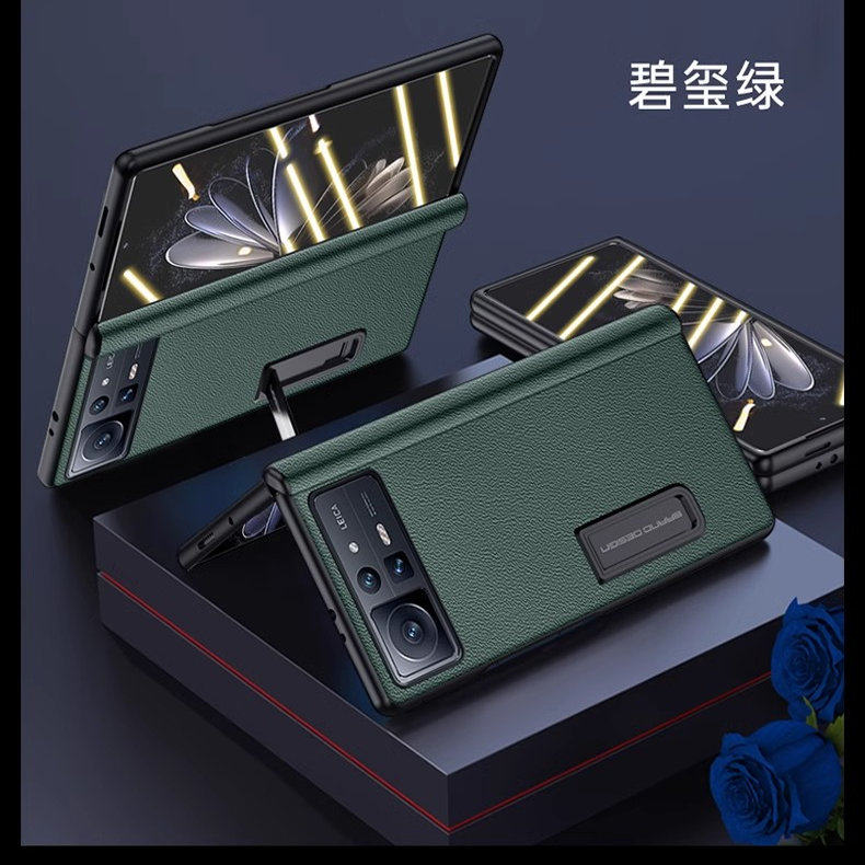 适用小米Fold2叠屏手机壳磁吸铰链全包保护前后双壳新中式壳膜一体防摔保护真皮套支架壳