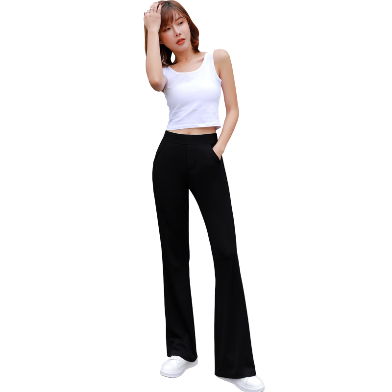 黑色微喇裤女夏季薄款冰丝高腰坠垂感显瘦直筒加长小喇叭拖地长裤