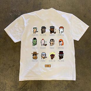 像素风创意卡通印花重磅230gT恤男ins国潮牌高街情侣短袖上衣