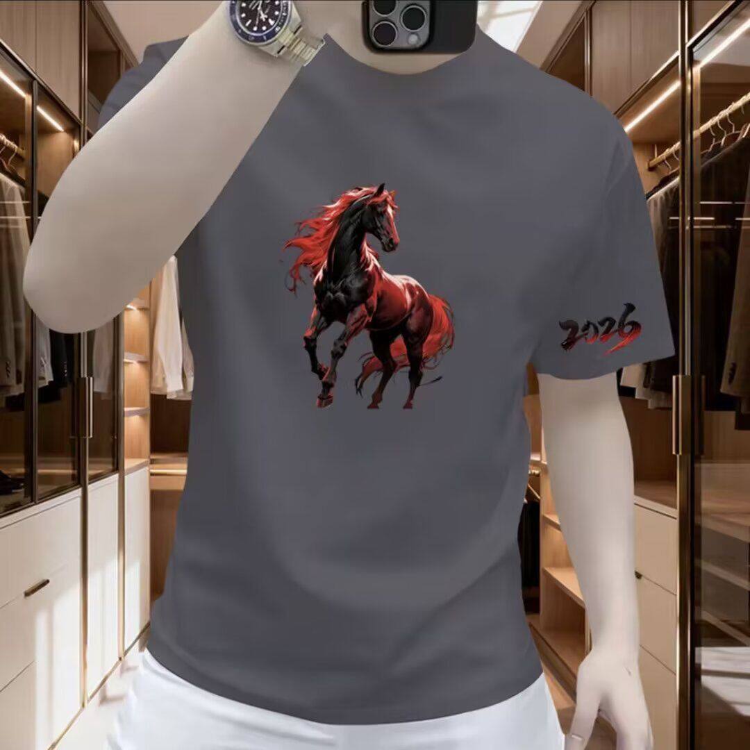 正品保罗高档轻奢短袖男士t恤夏季丝光棉圆领休闲宽松体恤衫T