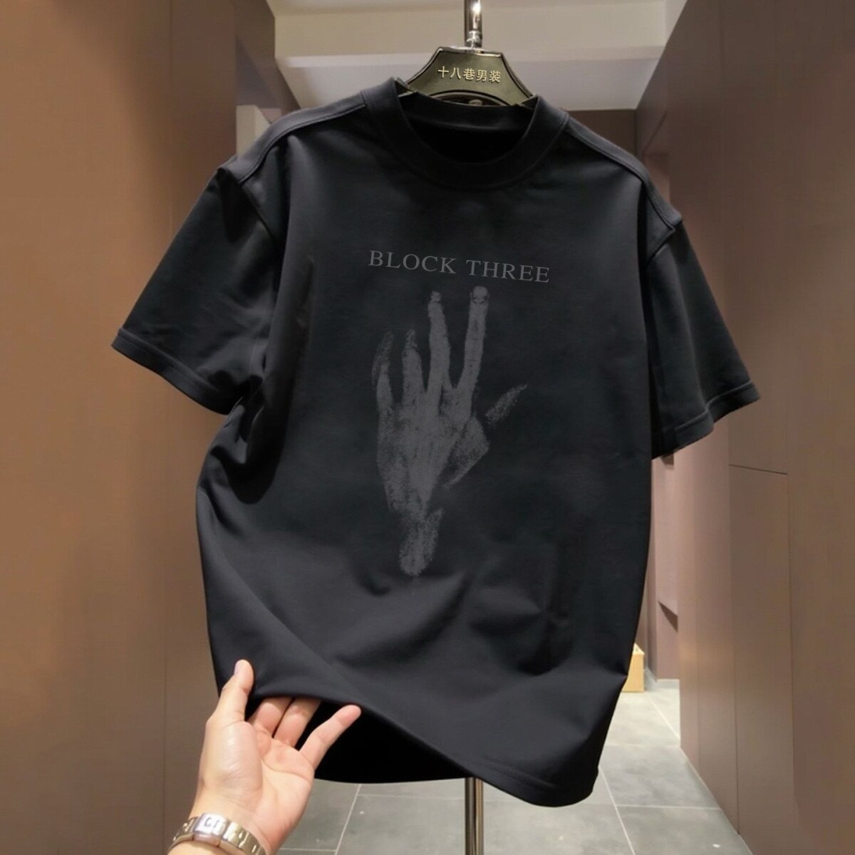 暗黑风印花短袖T恤男痞帅黑色重磅宽松上衣潮牌美式复古个性