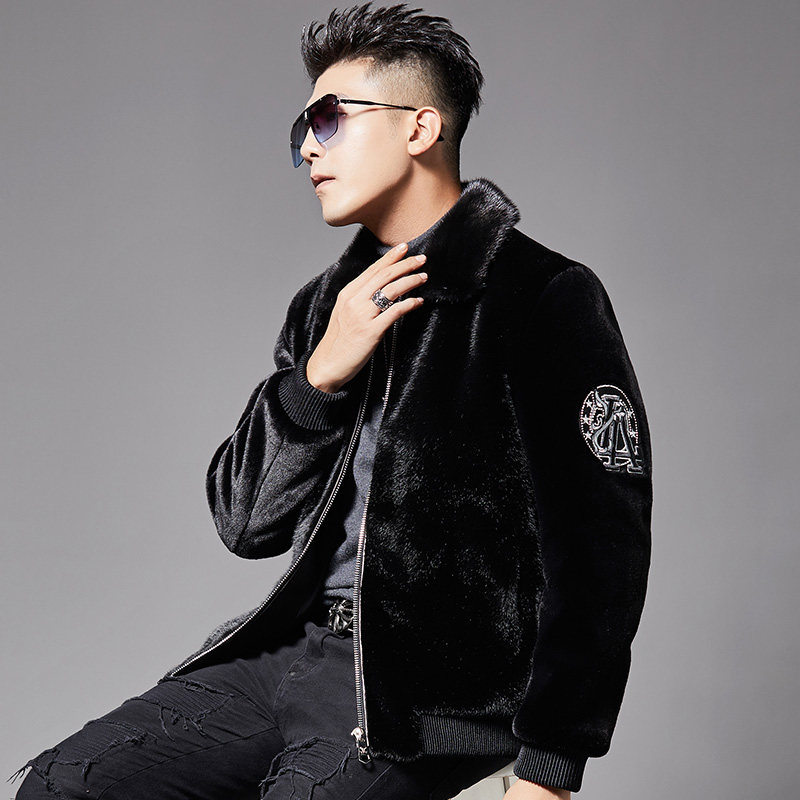 冬季皮草男水貂翻领金貂绒夹克潮