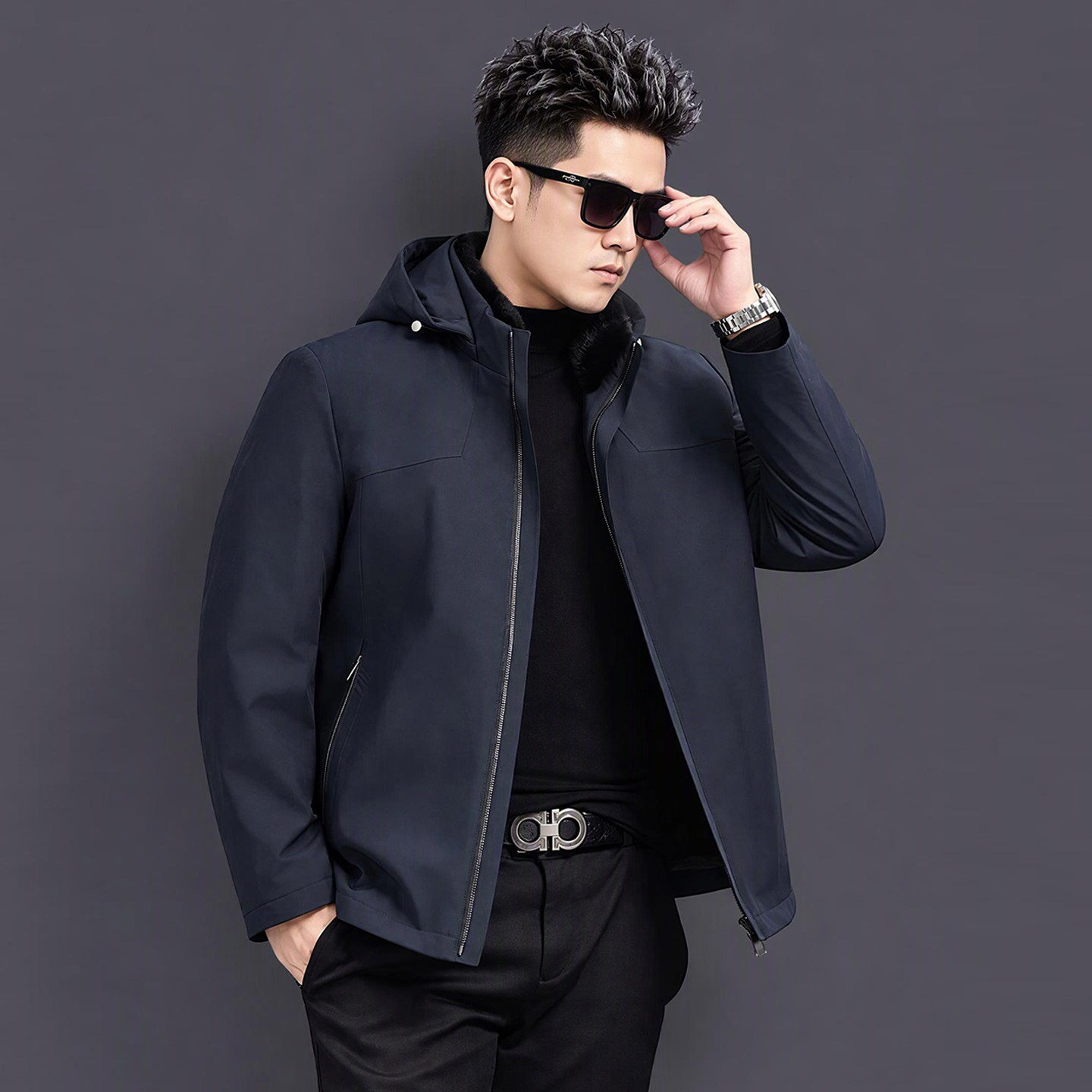 尼克服水貂整貂内胆短款加厚皮毛一体冬派克服男户外防寒服可脱卸