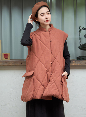 【照本堂】冬季新款大菱格棉马甲女新中式棉服上衣15支W12601