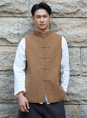 【照本堂】冬季新款男装中式棉麻30支五盘扣棉马甲背心M12605