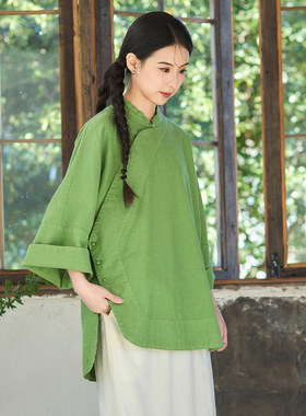【照本堂】2026春季新款中式棉麻女装15支国风立领斜襟上衣W12645