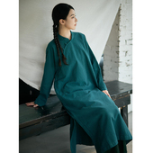 照本堂 2025新款 棉麻长裙女10支中式 立领拼接袖 袍连衣裙W32551