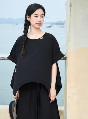 【照本堂】2025夏季新款国风女装棉麻30支时尚支风角上衣女W12704