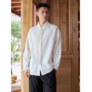 【照本堂】2026春季新款男装上衣棉麻15支暗门襟盘扣衬衫M12806