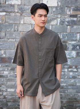 【照本堂】2025夏季新款新中式男装亚麻30支小立领短袖衬衫M12517