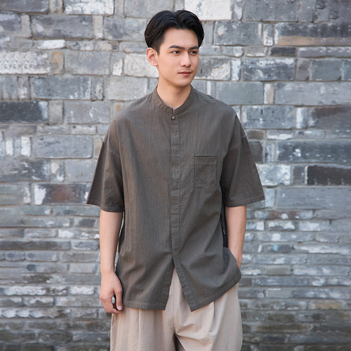 照本堂新款小立领短袖衬衫