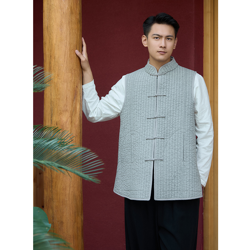 【照本堂】2025冬季男装新款棉麻盘扣高级感棉马夹M12841