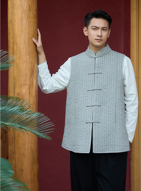 【照本堂】2025冬季男装新款棉麻盘扣高级感棉马夹M12841