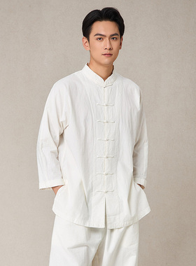 【照本堂男装】2025秋季新款棉麻上衣男20支中式盘扣衬衫M12470