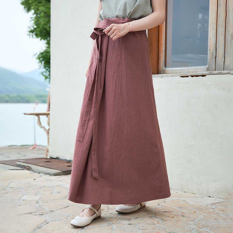 【照本堂】2025秋季新款棉麻女装20支休闲系带长裙半身裙女W22699