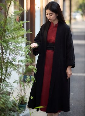 【照本堂】春季新款棉麻大衣女高级感外套双层国风系带女装W12638