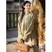 照本堂 新中式 秋季 新款 棉麻女装 10支小立领复古长款 外套W12558