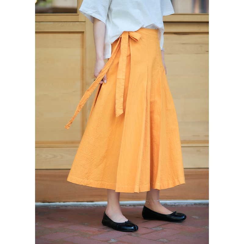 【照本堂】2025秋季新款女装棉麻A字半身裙20支搭片系带裙W22722