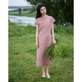 照本堂 2025夏季 新款 新中式 长裙女棉麻30支国风连衣裙W32716