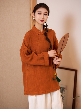【照本堂】2026春季新款棉麻女装新中式简约斜襟盘扣上衣W12897