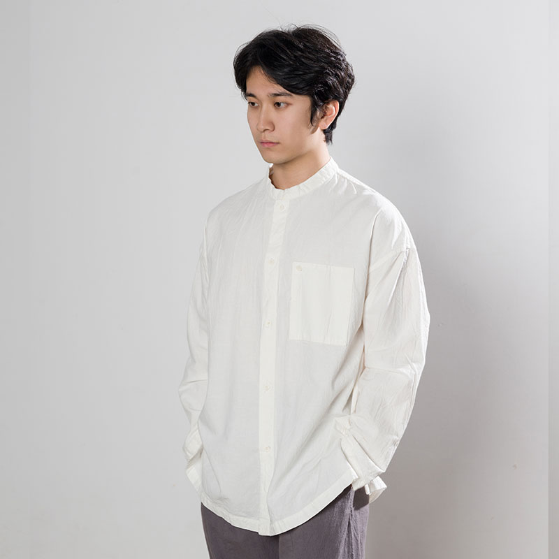 【照本堂男装】春季新款棉麻上衣21支小立领衬衫M12452