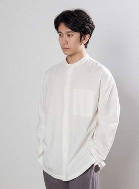 【照本堂男装】秋季新款棉麻上衣21支小立领衬衫M12452