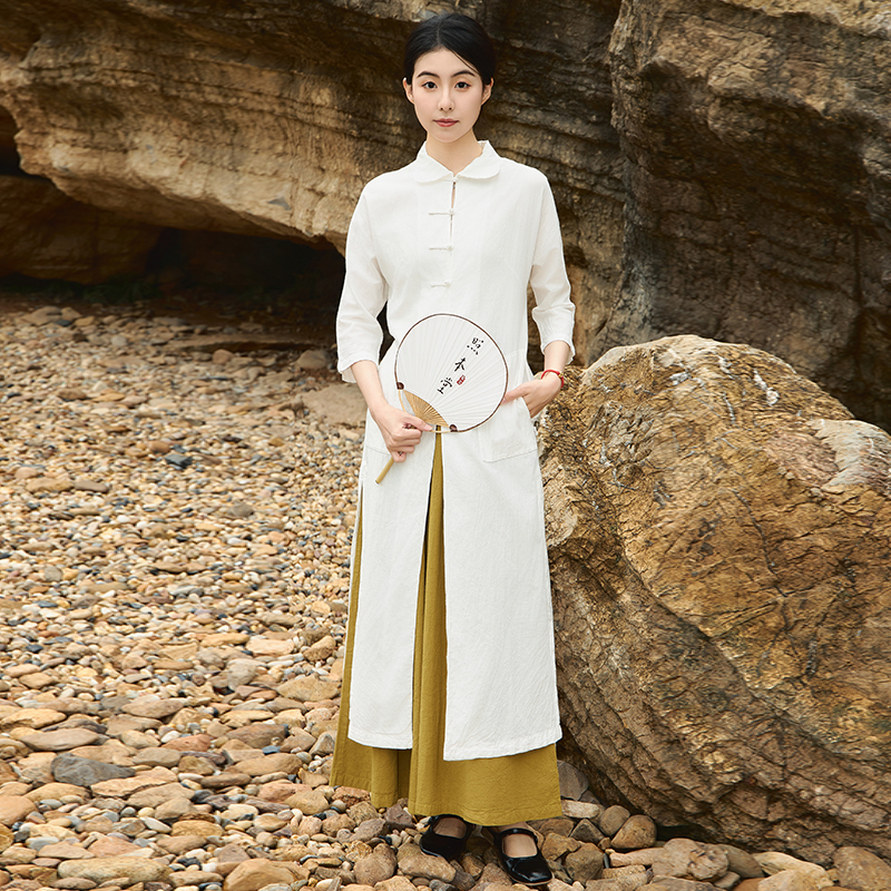 照本堂長款翻中式盤扣棉麻上衣
