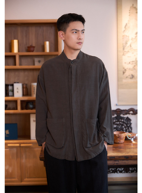 【照本堂】2025秋季新款男装新中式天丝麻双门襟衬衫上衣M12800