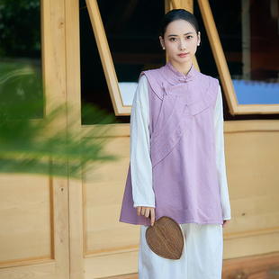 女装 新款 2026春季 棉麻10支纯色立领斜襟马夹W12544 照本堂