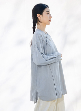 【照本堂】2025秋季新款高端轻奢亚麻女装20支圆摆盘扣上衣W12430