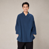 照本堂 秋季 新款 棉麻男装 V领16支原创设计休闲舒适上衣M12290