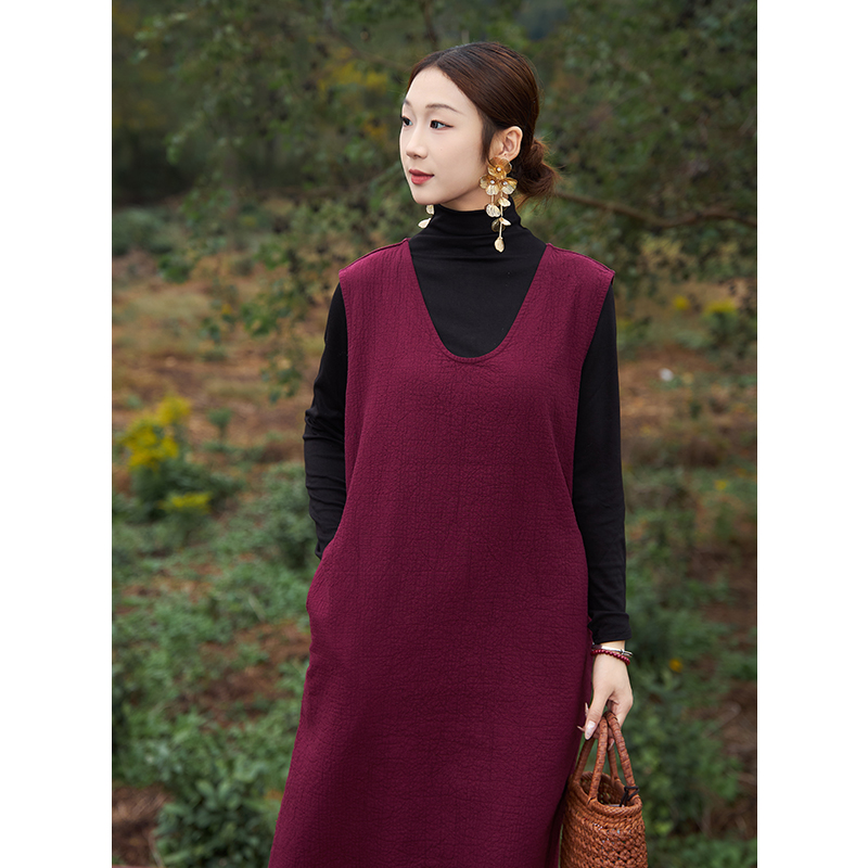 【照本堂】2025冬季新款女装新中式国风时尚双层棉麻背心裙W32873