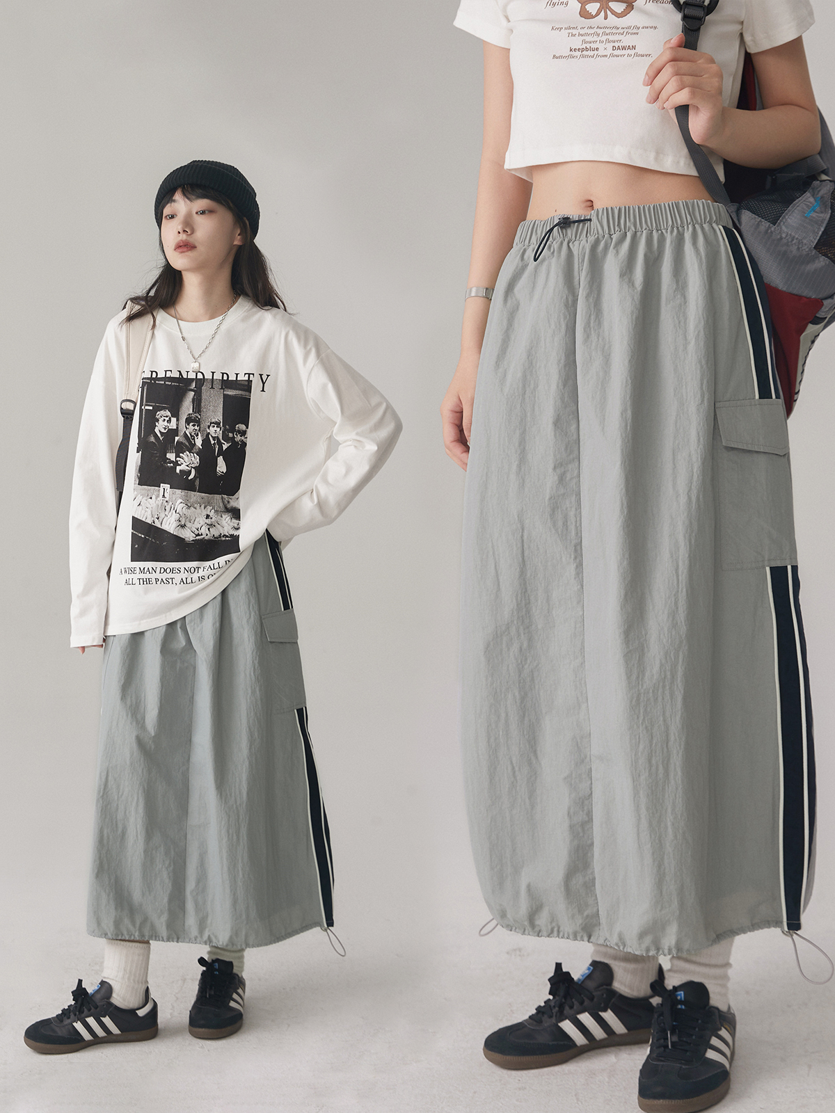 【现货】KeepBlue“Bella 女孩”运动风半裙抽绳工装百搭复古拼接