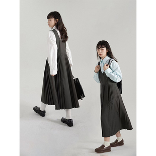 双肩带女 背带裙压褶灰色长裙设计款 KeepBlue 文艺汇演学姐