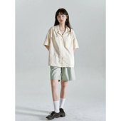 衬衫 日系复古亚麻棉麻上衣女短袖 t恤 极简风古巴领衬衣 KeepBlue