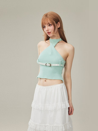 【现货】KeepBlue 清冷挂脖绑带针织背心女夏辣妹上衣高级感两色